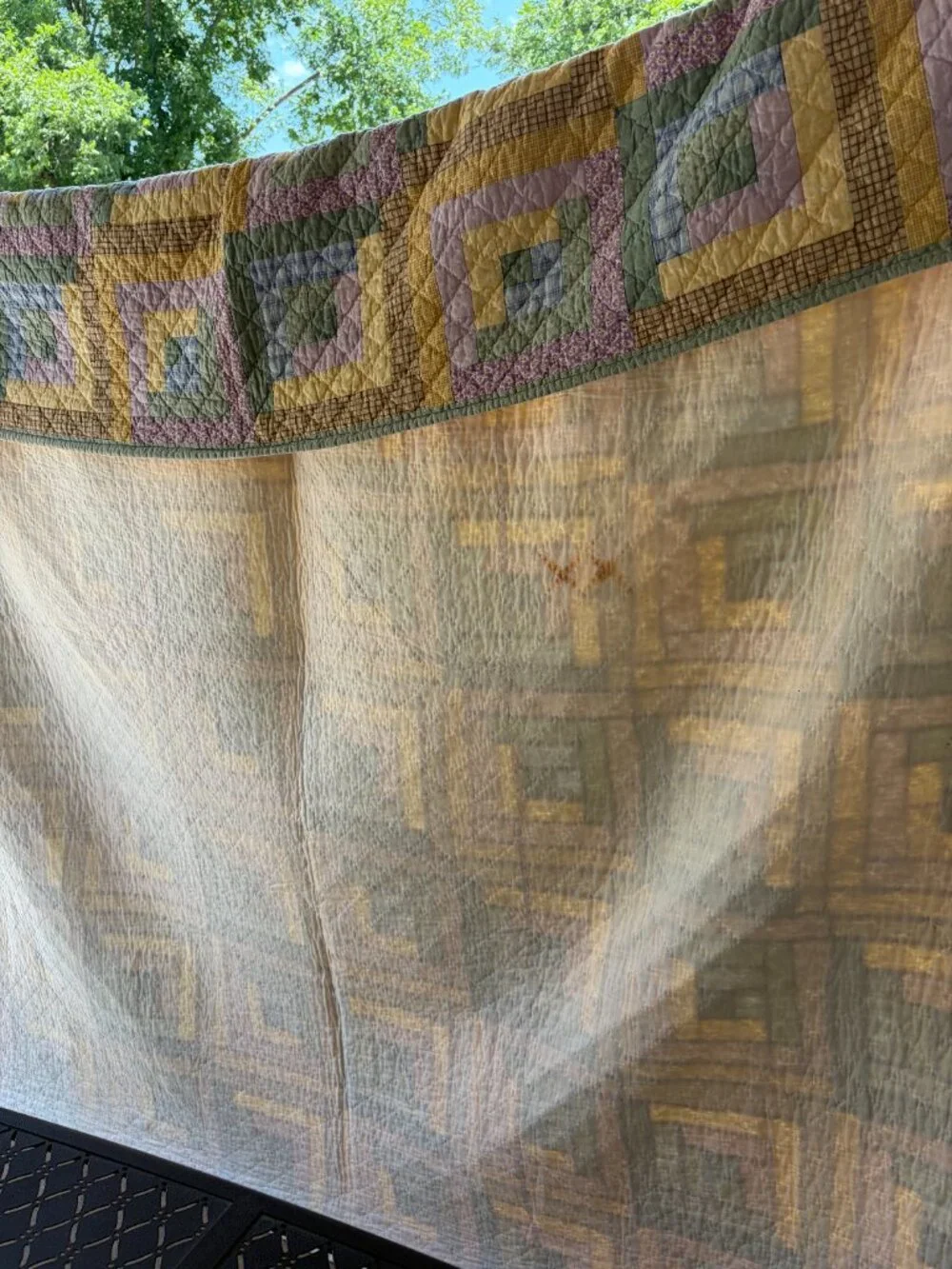 Vintage Log Cabin Quilt | Large Handmade Pastel Patchwork Quilt | 84